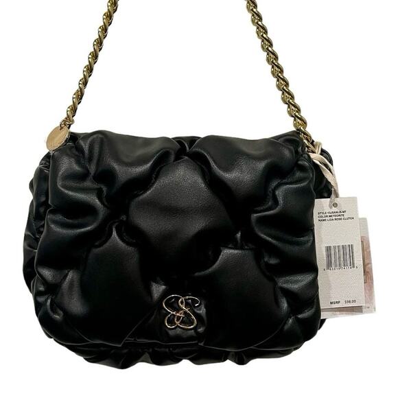 Jessica Simpson Elegant Quilted Black Shoulder Bag with Gold Chain Strap NWT - Picture 3 of 16